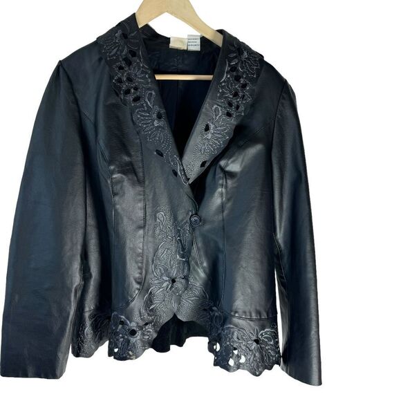 Spiegel Together! Vintage Black Leather Lattice Trim Jacket Sz 16 - Picture 1 of 7